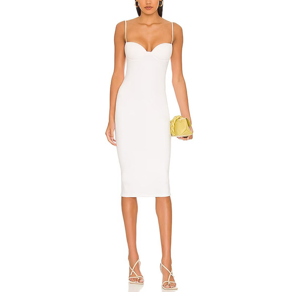 RE ONA Sweetheart Midi Dress Size XS White Stretch Padded Bra Lined Date Night - Picture 6 of 10